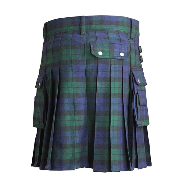 Black Watch Tartan Contemporary Utility Kilt Heavy Weight 16oz With Buckle Strap
