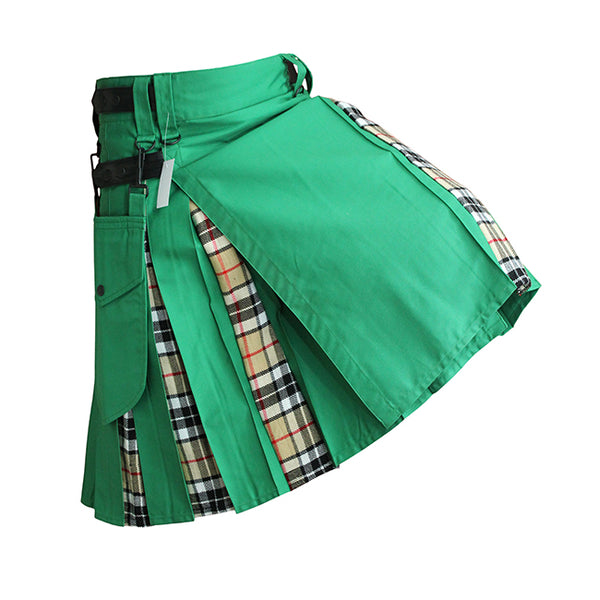Hybrid Kilt Green With Tartan