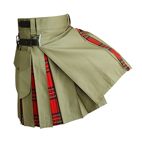 Hybrid Kilt Khaki With Tartan
