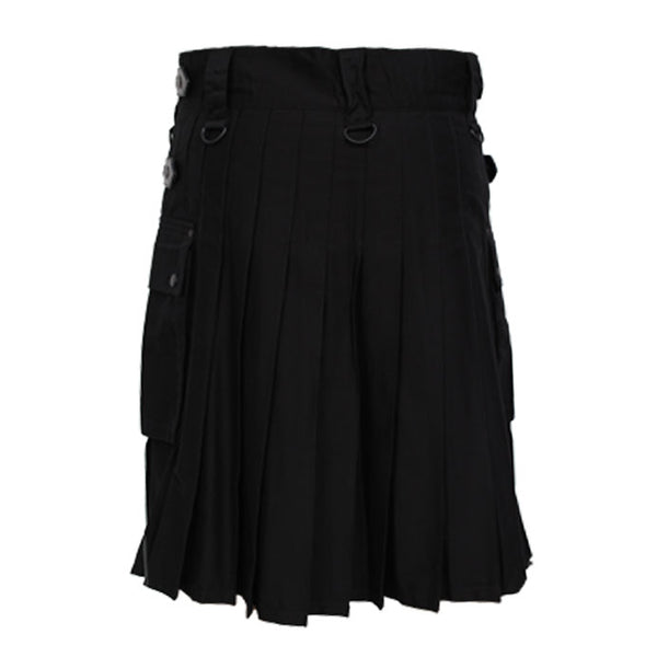 Deluxe Modern Utility Fashion Kilt Black With Leather Straps