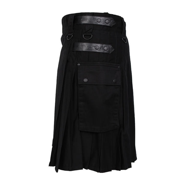 Deluxe Modern Utility Fashion Kilt Black With Leather Straps