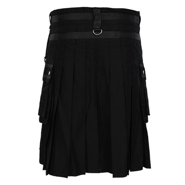 Black Deluxe Utility Fashion Kilt With Chain