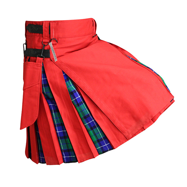 Hybrid Kilt Olive Red With Tartan