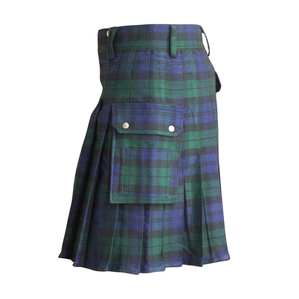 Black Watch Tartan Contemporary Utility Kilt Heavy Weight 16oz With Buckle Strap