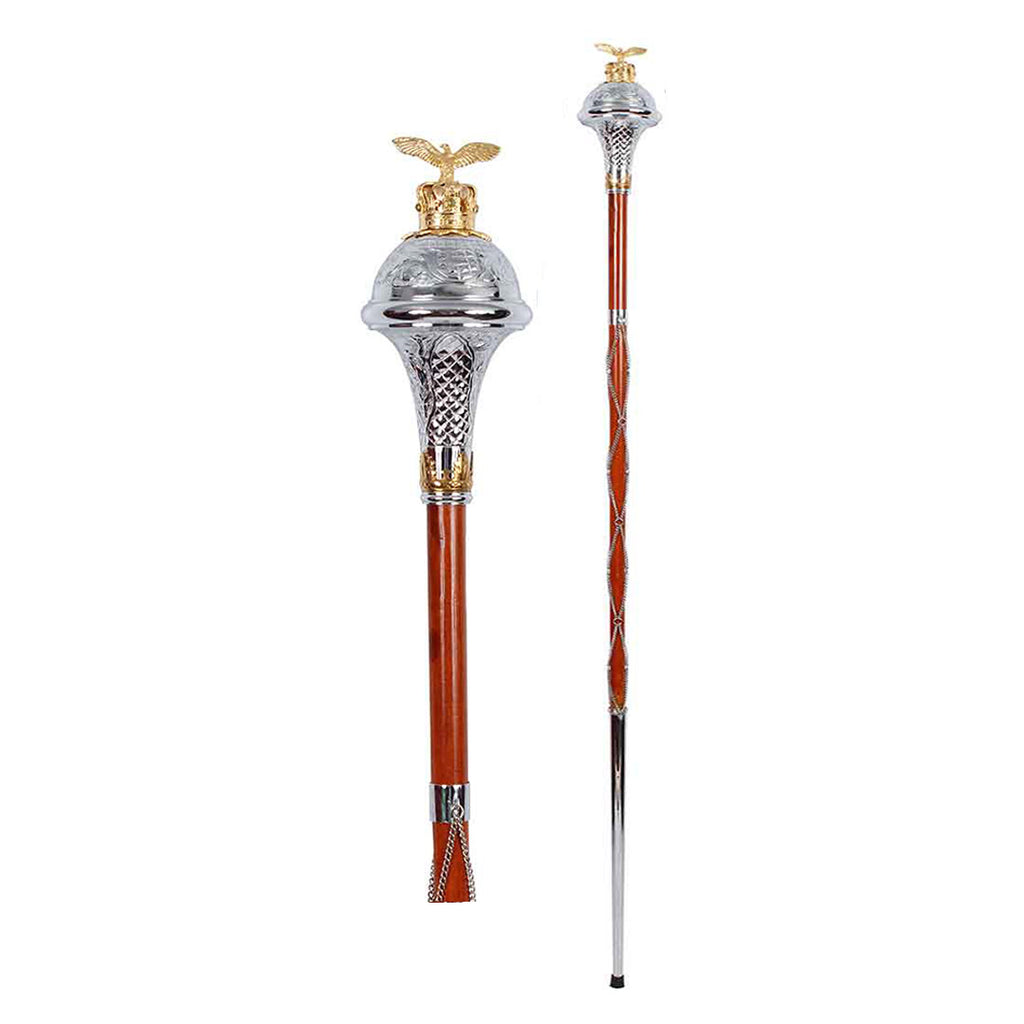 Drum Major Mace or Stave Chrome Embossed Head with Gold Eagle Top