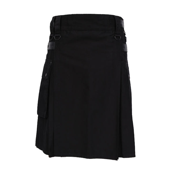 Deluxe Modern Utility Fashion Kilt Black With Leather Straps