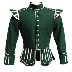 Green Pipe Band Doublet With White Piping Trim