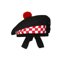 Black Balmoral Hat With White/Red Dicing
