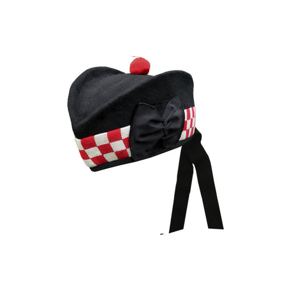 Black Glengarry Hat with White/Red Dicing