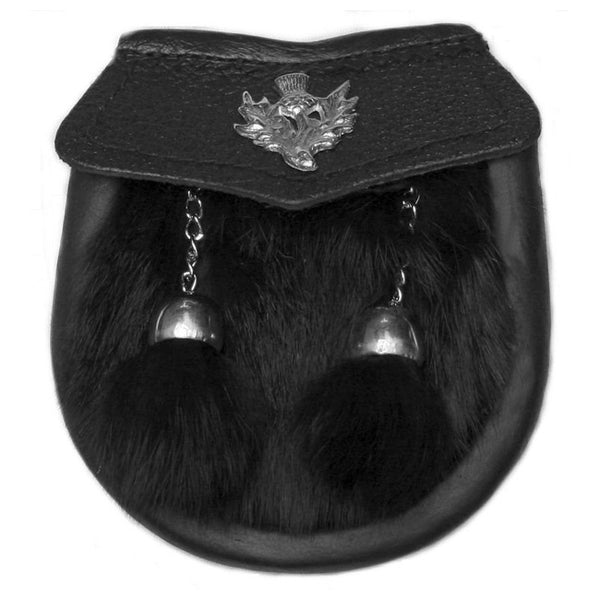 New Baby Black Rabbit Kilt Sporran With Thistle Badge
