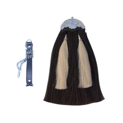 Original Long Horse Hair Sporran Black With 2 White Tassels