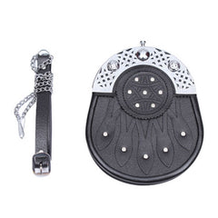 Black Leather Hunting Sporran With Chain Belt