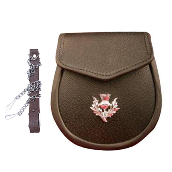 Leather Sporran With Thistle Badge