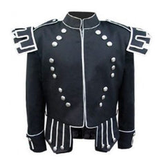 Black Gabardine Doublet With White Piping And Trim