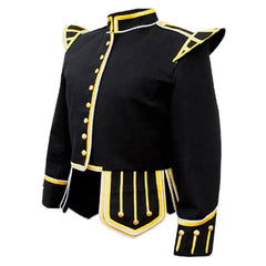 Black Pipe Band Doublet With Gold Braid White Piping