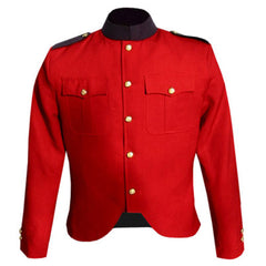 Canadian Police Style Cutaway Tunic in Red Wool with Navy Collar and Epaulettes