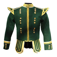 Green Fancy Pipe Band Doublet With Gold Braid White Piping Trim