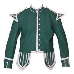 Green Pipe Band Doublet With Silver Braid Trim