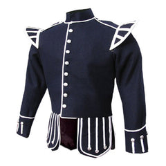 Navy Blue Pipe Band Doublet With Silver Piping Trim