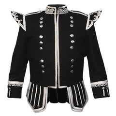 Black Fancy Pipe Band Doublet With Silver Braid Trim Zip Closure